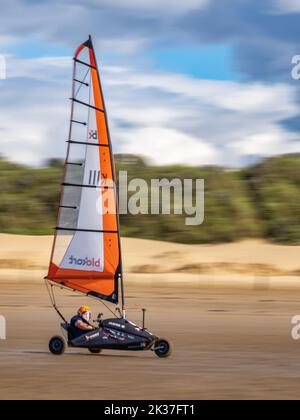 Blokart segelt in der Weston Windzone bei Weston super Mare in Somerset UK Stockfoto