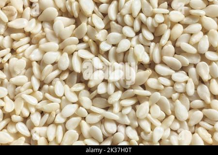 Nahaufnahme von Sesamkörnern. Stockfoto