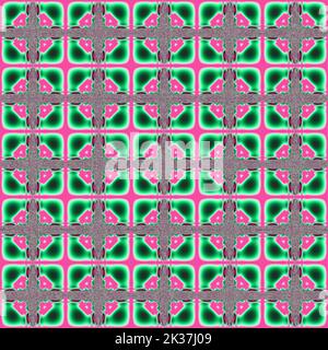 Geometrische nahtlose symmetrische rot-grüne Muster, helles Muster auf hellem Hintergrund, Fliese, Textur, Design Stockfoto