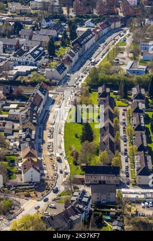 Luftaufnahme, Baustelle mit Umgestaltung der Pferdebachstraße, Bahnübergang Ziegelstraße, Bebbelsdorf, Witten, Ruhrgebiet, Nordrhein-Westfalen Stockfoto