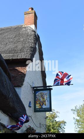 Das Pub-Schild am Nags Head in Great Linford, Milton Keynes. Stockfoto