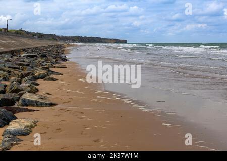 Omaha Beach in Vierville-sur-Mer, Calvados, Normandie, Frankreich, wo die D-Day Landungen am 6.. Juni 1944 stattfanden. Stockfoto