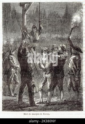 Révolution Francaise : Execution de Favras par pendaison, le soir, Place de Grève, devant l'Hôtel-de-Ville, le 19 février 1790 Stockfoto