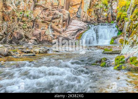 Wasserfall entlang Tenderfoot Creek in den kleinen Belt-Bergen in der Nähe von weißen Schwefelquellen, montana Stockfoto