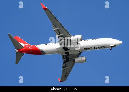 Qantas Airlines Boeing B737 bei Ankunft am Flughafen Sydney Stockfoto