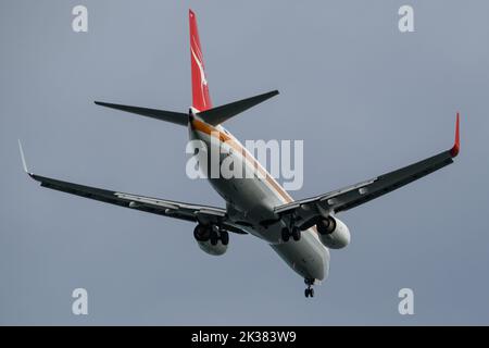 Qantas Airlines Boeing B737 bei Ankunft am Flughafen Sydney Stockfoto