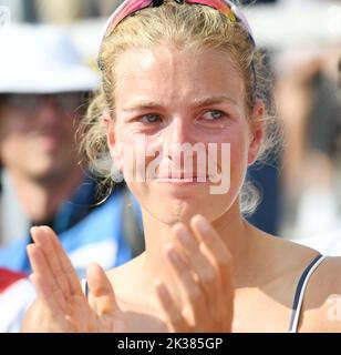 Racice, Tschechische Republik. 25. September 2022. Fans während des 8. Tages der Ruderweltmeisterschaften 2022 auf dem Labe Arena Racice am 25. September 2022 in Racice, Tschechische Republik. Kredit: Jan Stastny/CTK Foto/Alamy Live Nachrichten Stockfoto