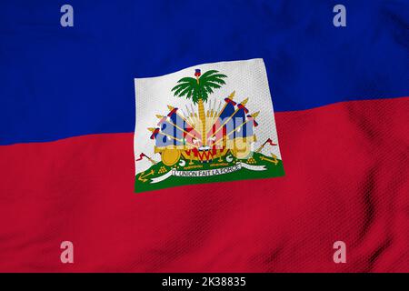 Nahaufnahme einer winkenden Flagge von Haiti im Jahr 3D. Stockfoto