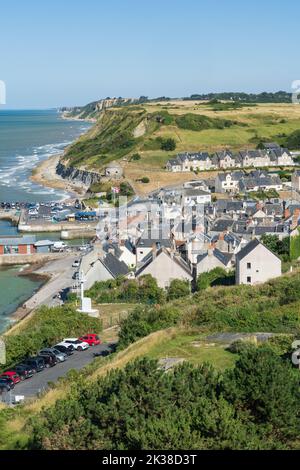 Die Stadt und der Hafen von Port-en-Bessin, Normandie, Frankreich Stockfoto