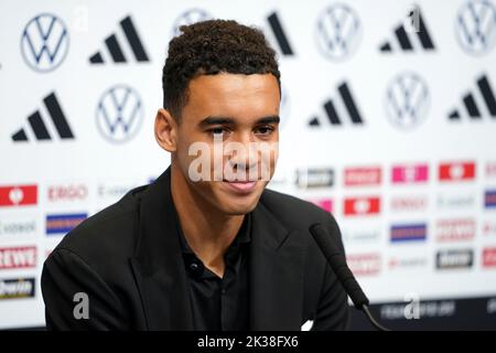 Deutschlands Jamal Musiala während einer Pressekonferenz im Wembley Stadium, London. Bilddatum: Sonntag, 25. September 2022. Stockfoto