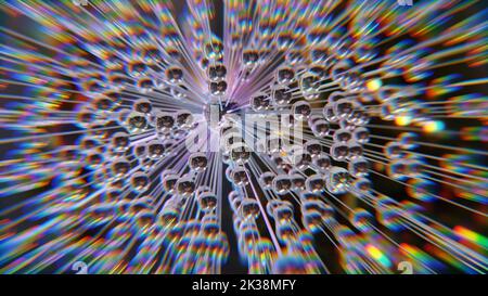 Bizzare Holiday Tech Dekoration aus Kristallkugeln mit Burst- und Chroma-Effekten, geringer Tiefenschärfe, schönem Bokeh, Brechung und Dispersion Stockfoto