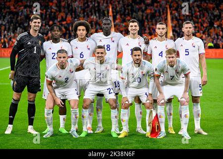 Die belgischen Spieler beim Start eines Fußballspiels zwischen der niederländischen und der belgischen Nationalmannschaft der Roten Teufel am Sonntag, den 25. September 2022 in Amsterdam, Niederlande, das sechste und letzte Spiel in der Nations League A Gruppenphase. BELGA FOTO LAURIE DIEFFEMBACQ Stockfoto