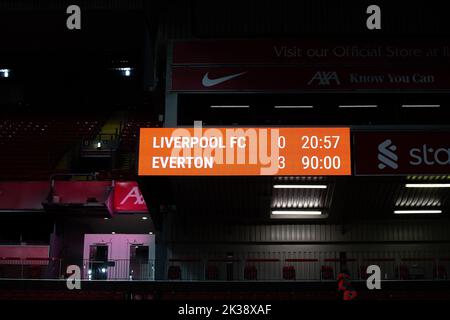 Liverpool, Großbritannien. 25. September 2022. Vollzeitergebnis während des Fa Women's Super League Spiels Liverpool Women vs Everton Women in Anfield, Liverpool, Großbritannien, 25.. September 2022 (Foto von Phil Bryan/News Images) in Liverpool, Großbritannien am 9/25/2022. (Foto von Phil Bryan/News Images/Sipa USA) Quelle: SIPA USA/Alamy Live News Stockfoto