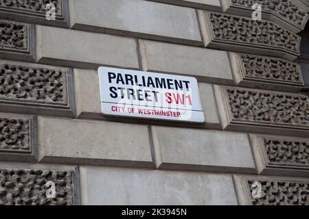 Parliament Street Schild Whitehall Westminster London Stockfoto