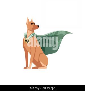 Illustrationen eines niedlichen braunen Rottweller- Hundes, eines, Charakter, Maskottchen, sitzend, Isoliert, Umhang, Übermensch, Schäferhund, streng, Dobermann Stockfoto