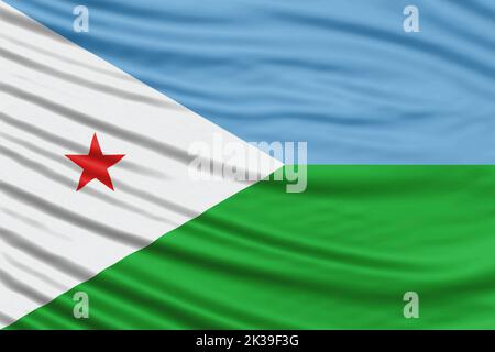 Dschibuti Flaggenwelle Nahaufnahme, Hintergrund der Nationalflagge Stockfoto
