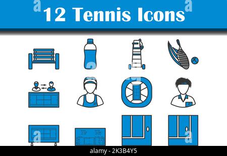 Tennis-Icon-Set. Editierbare Fett Formatigte Kontur Mit Farbfüllungsdesign. Vektorgrafik. Stock Vektor