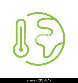 Symbol für Globus- und Thermometer-Linienvektoren. Globale Erwärmung, Klimawandel und umweltfreundliches Symbol. Stock Vektor