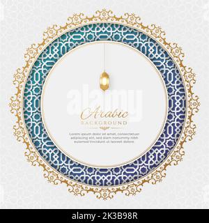 Arabisch Islamisch elegant Weiß und golden Luxus Ornamental Hintergrund mit arabischen Bordüren Muster Stock Vektor