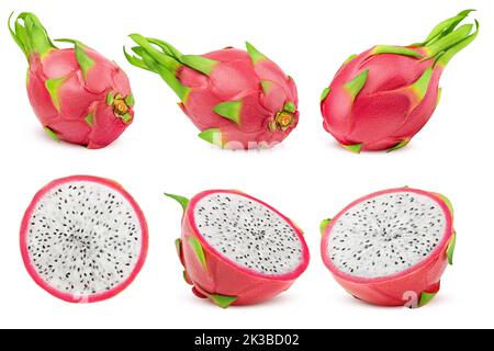 drachenfrucht, Pitahaya, Pitaya, isoliert auf weißem Hintergrund, Schnittpfad, volle Schärfentiefe Stockfoto