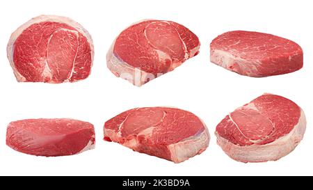 Fleisch, Rindfleisch, auf weißem Hintergrund, Beschneidungspfade, volle Tiefenschärfe Stockfoto
