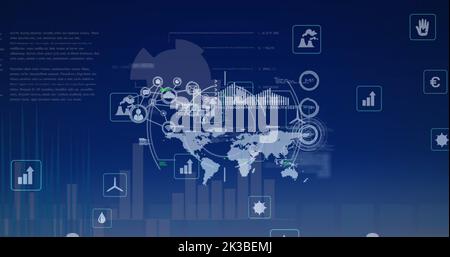 Bild der Datenverarbeitung auf Weltkarte Stockfoto