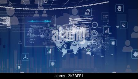 Bild der Datenverarbeitung auf Weltkarte Stockfoto