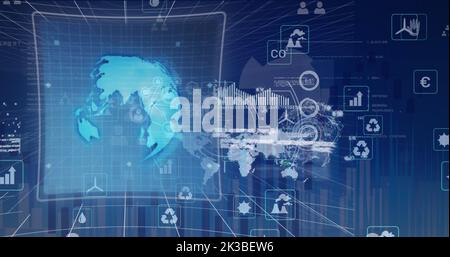 Bild der Datenverarbeitung auf Weltkarte Stockfoto