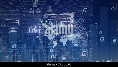 Bild der Datenverarbeitung auf Weltkarte Stockfoto