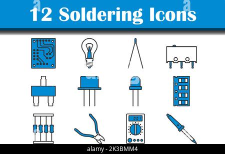 Lötsymbol-Set. Editierbare Fett Formatigte Kontur Mit Farbfüllungsdesign. Vektorgrafik. Stock Vektor