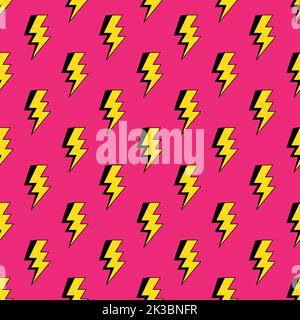 Lightning Bolts Nahtloses Muster im Comic-Stil. Thunder Lights Tapete. Leuchtender rosafarbener Hintergrund. Stock Vektor