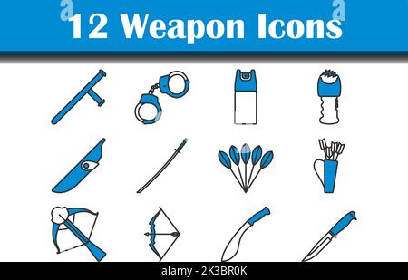 Waffen-Symbol-Set. Editierbare Fett Formatigte Kontur Mit Farbfüllungsdesign. Vektorgrafik. Stock Vektor