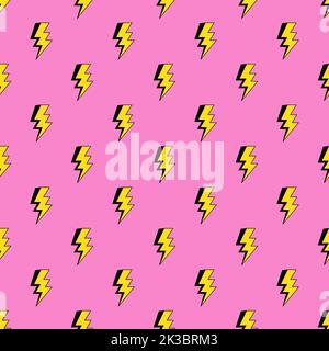 Lightning Bolts Nahtloses Muster im Comic-Stil. Thunder Lights Tapete. Leuchtender rosafarbener Hintergrund. Stock Vektor