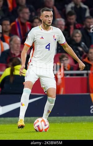 Amsterdam, Niederlande. 25. September 2022. AMSTERDAM, NIEDERLANDE - 25. SEPTEMBER: Zeno Debast von Belgien während der UEFA Nations League Ein Spiel der Gruppe 4 zwischen den Niederlanden und Belgien in der Johan Cruijff Arena am 25. September 2022 in Amsterdam, Niederlande (Foto von Andre Weening/Orange Picics) Credit: Orange Pics BV/Alamy Live News Stockfoto