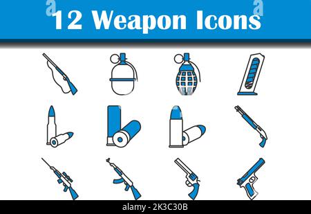 Waffen-Symbol-Set. Editierbare Fett Formatigte Kontur Mit Farbfüllungsdesign. Vektorgrafik. Stock Vektor