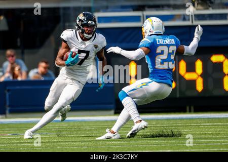 Jacksonville Jaguars wide receiver Zay Jones (7) runs during an NFL  football game against the Washington Commanders, Sunday, Sept. 11, 2022 in  Landover. (AP Photo/Daniel Kucin Jr Stock Photo - Alamy