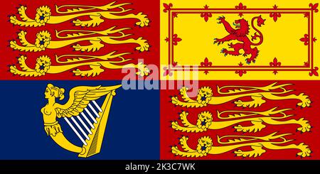 Royal Standard of the United Kingdom Flag 3D Illustration Stockfoto