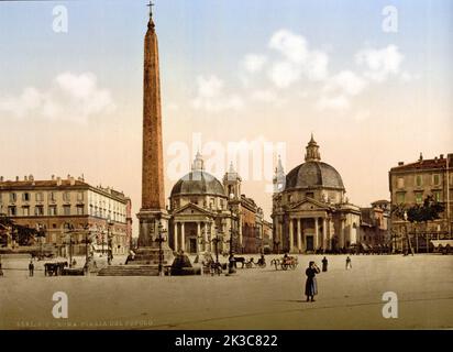 Fotochromdruck Ca 1900, Ansicht von Rom Piazza del Popolo, Italien Stockfoto