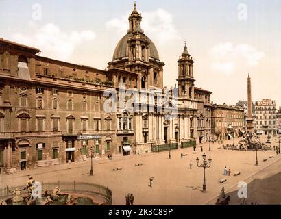 Ansicht von Rom um 1900 in einem Photochromdruck, Piazza Navona Stockfoto