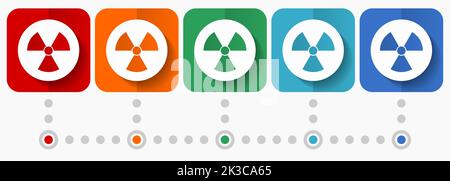 Strahlungsvektorsymbole, Infografik-Vorlage, Satz flacher Designsymbole in 5 Farboptionen Stock Vektor