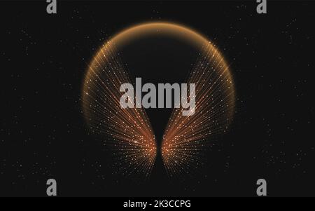 Brillantes Leuchten von Sternen auf magischen Strahlen mit verblassten Lichteffekten. Realistischer Luxuskristall glänzt und funkelt auf magischem Bogen, Kreis von Strahlen in tiefen dunklen Raum Hintergrund Stock Vektor