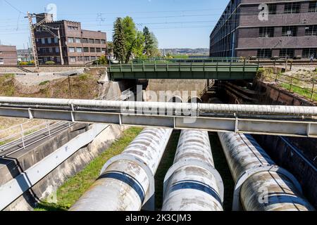 Niederwartha pumpte die Lageranlage, die Penstocks vom oberen Reservoir zum Kraftwerk im unteren Reservoir Stockfoto