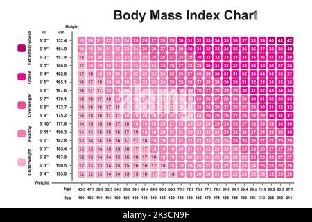 Body Mass Index (BMI)-Diagramm. BMI-Rechner zur Überprüfung Ihres Body Mass Index. Bunte Symbole. Vektorgrafik. Stock Vektor