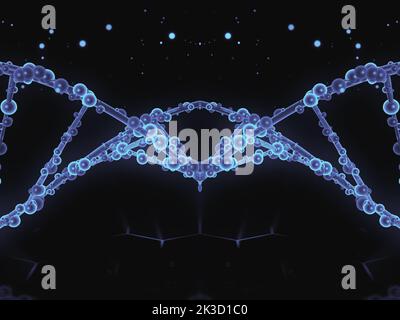 DNA-Molekülstruktur auf dunklem Hintergrund, 3D Rendering Stockfoto