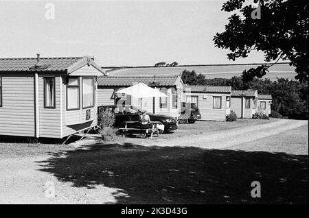 Static Caravan bei karrageen Caravan & Camping Park, Bolberry, Kingsbridge, Vereinigtes Königreich. Stockfoto