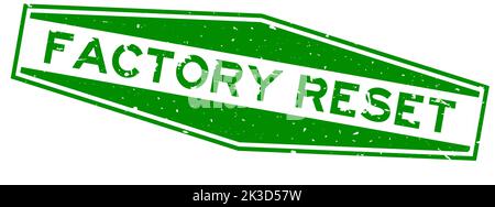 Grunge grün facottry Reset Wort Sechseck Gummi Stempel auf weißem Hintergrund Stock Vektor