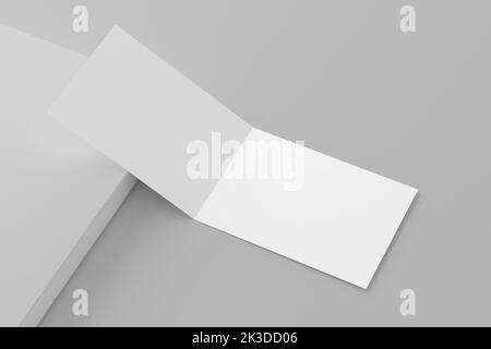 A4 A5 A6 Einladungskarte im Hochformat gefaltet mit Briefumschlag 3D Weißes, unbeschriftetes Mockup Stockfoto