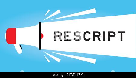 Farbmegphone-Symbol mit Wort Rescript in weißem Banner auf blauem Hintergrund Stock Vektor