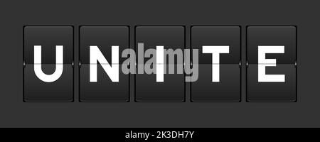 Schwarzes analoges Flipboard mit Wort Unite auf grauem Hintergrund Stock Vektor