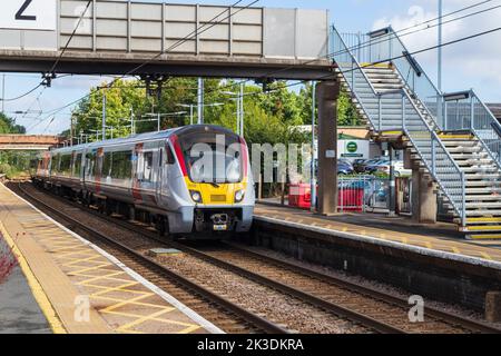 Ein Greater Anglia Zug am Bahnhof Audley End Richtung Cambridge Stockfoto